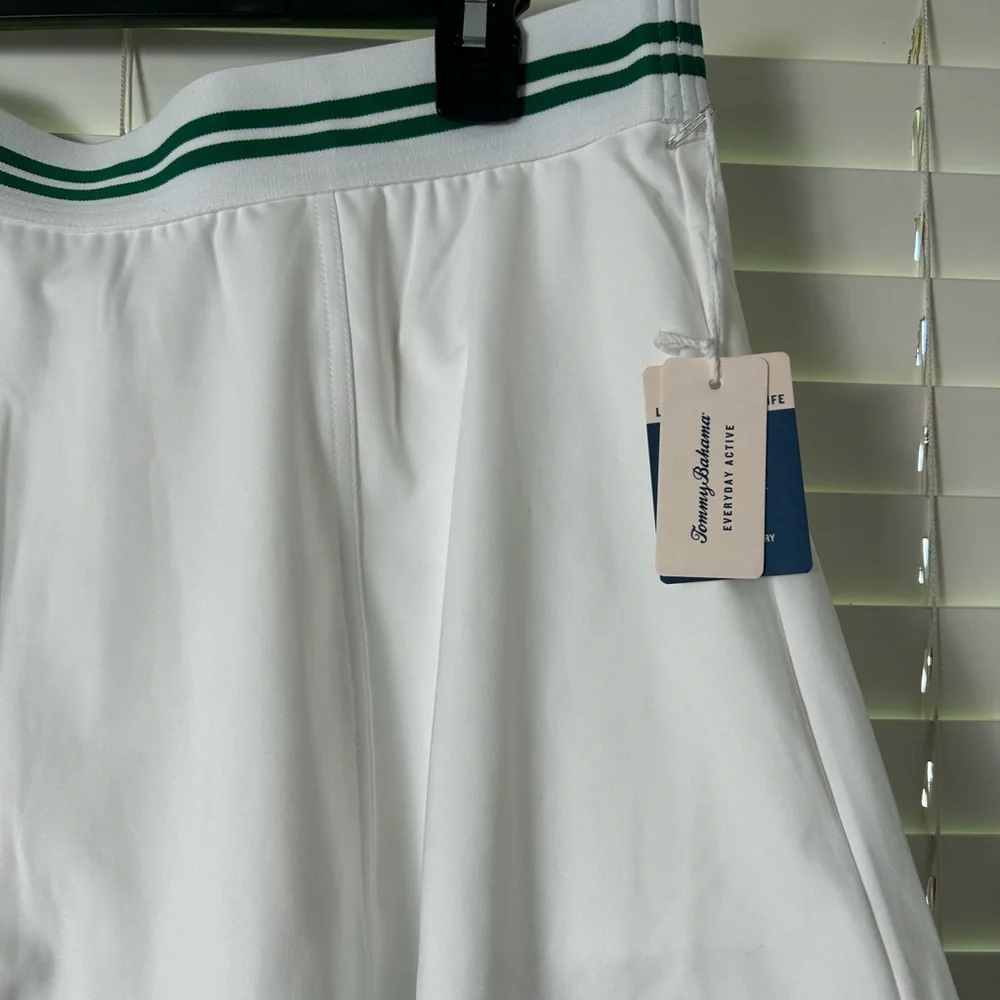 Tommy Bahama Everyday Active White Skort with Green Stripes on waist